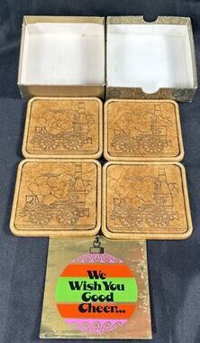 Vintage Four Leather Coasters Featuring The Best Friend Charleston Locomotive